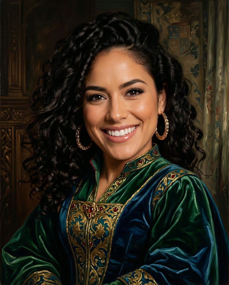 The same guest reimagined as a painterly portrait by the CrafTea Details AI photo experience