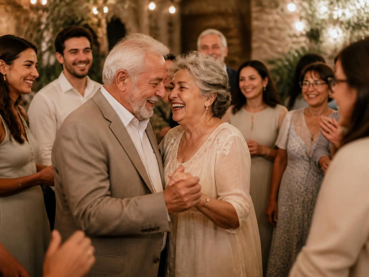 Couple surrounded by family at an anniversary celebration in Greater Houston