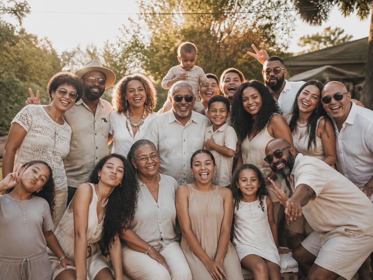 Multi-generational family posing together at a Greater Houston family celebration