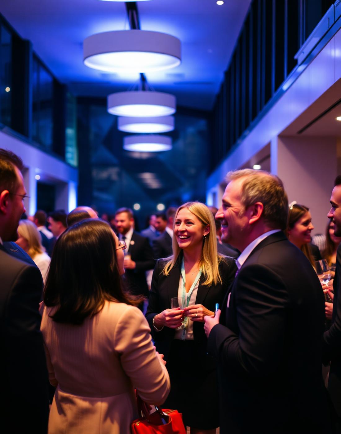 Guests networking and laughing at a Houston corporate evening event