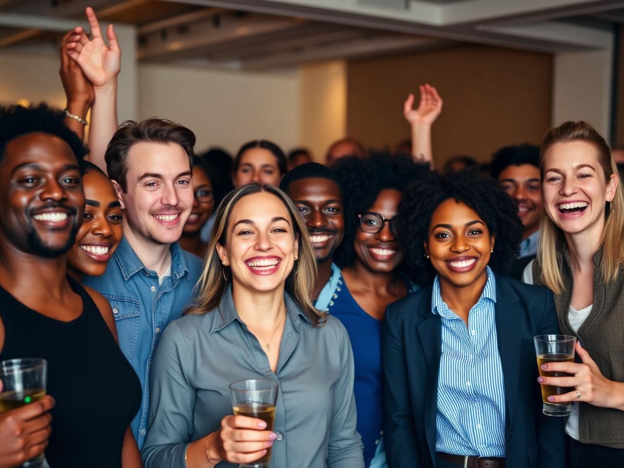 Company team celebrating together at a Greater Houston corporate event photo experience