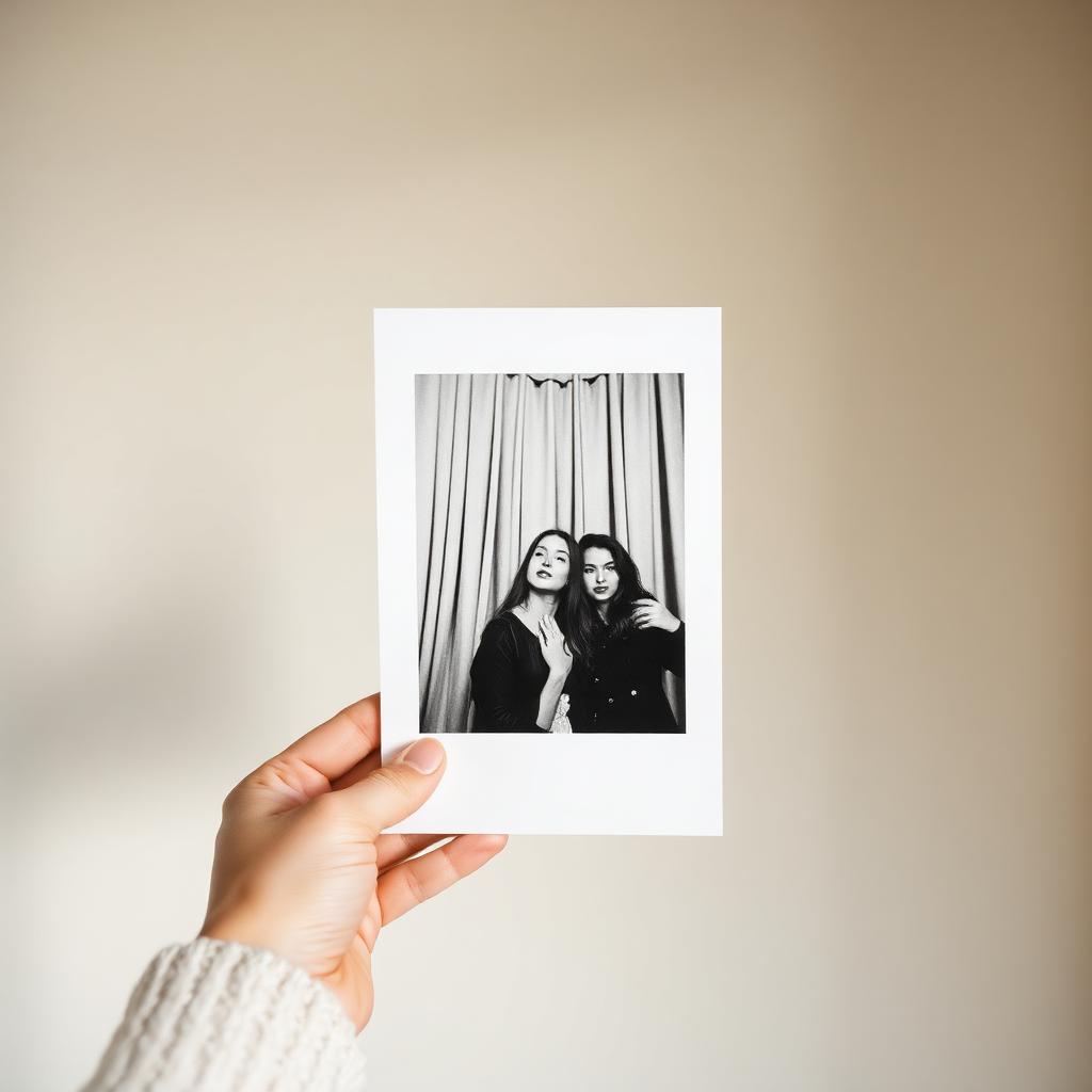 Guest holding a printed black-and-white Glam Photo Booth keepsake photo